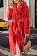 Women's elegant lace-up lapel plush long coat HX-1076