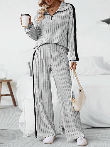 Large Size Women Sets Casual Lapel Tops And Wide-leg Long Pants HX-2429