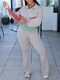 Women's Color Matching Coat Long-sleeved Sportswear Two-piece Sets AIL-301