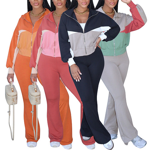 Women's Color Matching Coat Long-sleeved Sportswear Two-piece Sets AIL-301