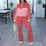 Women's Color Matching Coat Long-sleeved Sportswear Two-piece Sets AIL-301