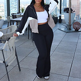 Women's Color Matching Coat Long-sleeved Sportswear Two-piece Sets AIL-301
