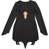 Black Women Deep-V Long Sleeve Package Hips Mini Dresses SXE-K24D57809