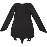 Black Women Deep-V Long Sleeve Package Hips Mini Dresses SXE-K24D57809