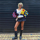 Women's fashion colorful letter knitted button short long-sleeved coat DLS-W24L52789
