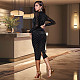 Black Long Sleeve Hot Drilling Women Bodycon Maxi Dress BY-7112