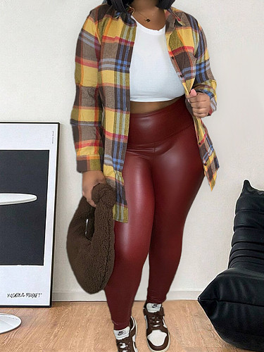 Plus Size Women Lapel Buttons Full Sleeves Blouse Coat TB-6479