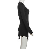 Black Women Deep-V Long Sleeve Package Hips Mini Dresses SXE-K24D57809