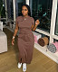 Women Hot Drilling Short Sleeves Long Skirt Sets 2 Pieces HMS-5585
