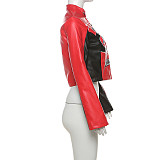 Sexy crop zipper top color contrast embroidery short fashion jacket SXE-K24C56529