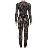 Sexy Deep-V Long Sleeve Bodysuit And Long Pants Women 2 Pieces Set SXE-K24S59671
