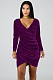 Velvet V Neck Pleated Ruched Irregular Wrap Dress MZ-2686