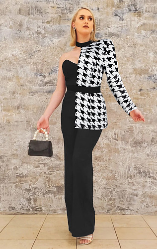 Sexy Lady Patchwork Single Sleeves Wide-leg Jumpsuit 2 Pieces Sets NY-10950