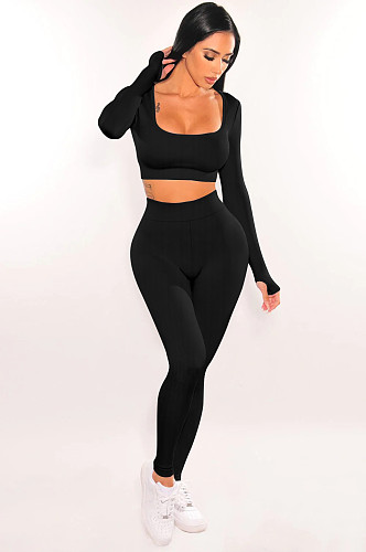 Sports Rib Fabric Square Neck Yoga Set MZ-2822