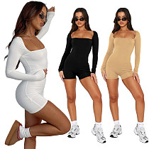 Solid Color Long Sleeve Tight Casual Rompers MZ-2805