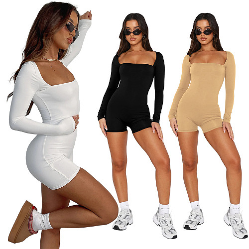 Solid Color Long Sleeve Tight Casual Rompers MZ-2805
