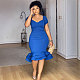 Elegant Lady Solid Color Lantern Sleeves Ruffles Midi Dress NY-10923