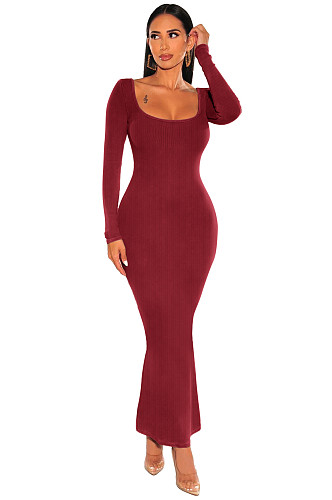 Women Square Collar Knitted Sexy Backless Long Dresses MZ-2813