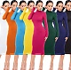 Solid Color Turtle Neck Long Sleeve Skinny Bodycon Dress MZ-2589