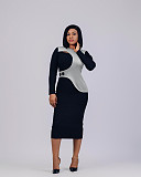 Elegant Lady Irregular Patchwork Long Sleeves Slit Midi Dress NY-10937