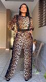 Stylish Lady Leopard Print Round Neck Long Sleeve Pants Sets NY-10958
