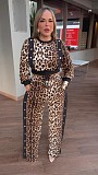 Stylish Lady Leopard Print Round Neck Long Sleeve Pants Sets NY-10958