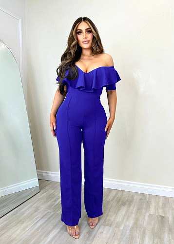 Elegant Solid Ruffle Slash Neck One Piece Jumpsuit MZ-2798