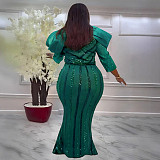 Sexy Ladies Green Sequines Package Hips Long Dresses NY-3355