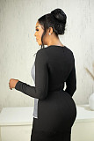 Elegant Lady Irregular Patchwork Long Sleeves Slit Midi Dress NY-10937