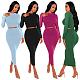 Women Long Sleeves Round Collar Tops With Tight Long Skirts Set MZ-2810