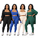 Women Solid Color Straps Crop Top Casual Three Pieces Sets MZ-2816