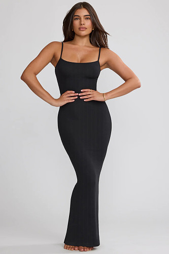 Black Straps Slim Package Hips Women Long Dresses MZ-2824