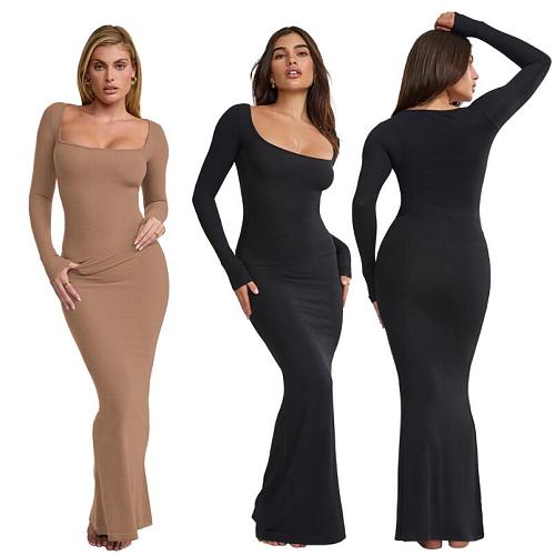 Women Square Collar Long Sleeves Tops And Long Skirts MZ-2823