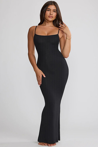 Black Straps Slim Package Hips Women Long Dresses MZ-2824