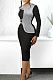 Elegant Lady Irregular Patchwork Long Sleeves Slit Midi Dress NY-10937