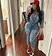 Fashion Washed High-elastic Long-sleeved One-piece Pants Denim Jumpsuit MEM-88596