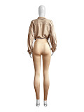 Women Solid Color Long Sleeves Zipper Bodycon Pants Leisure Sets CH-24047