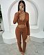 Women's Casual Solid Color Knitted Long Sleeve Hoodies Two-piece Set TR-1316