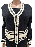 Autumn Winter Knit Cardigan Striped Patchwork Leisure Set (3 sets) CM-8730
