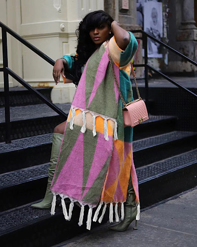 Women's Casual Color Matching Fringe Knitted Coat TR-1291