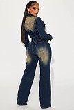 Women Slim-fit Stretch Bell Wash Long Sleeve Denim Jumpsuit LX-6027