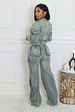 Stylish Sexy High-elastic Multi-pocket Washed Denim Women Two-piece Set NIYA-8182