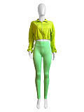 Women Solid Color Long Sleeves Zipper Bodycon Pants Leisure Sets CH-24047