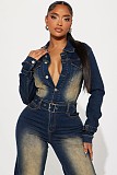 Women Slim-fit Stretch Bell Wash Long Sleeve Denim Jumpsuit LX-6027