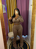 Women Long Sleeves Zipper Hoodies And Flared Pants Casual Sets CH-24063