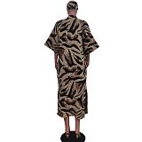 Women Leopard Print Long Cardigan Coat with Headband TR-1278