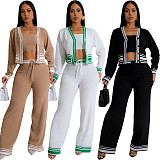 Autumn Winter Knit Cardigan Striped Patchwork Leisure Set (3 sets) CM-8730