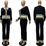Autumn Winter Knit Cardigan Striped Patchwork Leisure Set (3 sets) CM-8730