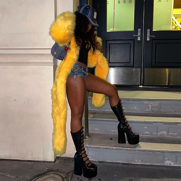 2025 Autumn/Winter Street Hipster Thick Imitation Fur long Coat Yellow YNS-2658