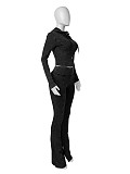 Women Long Sleeves Zipper Hoodies And Flared Pants Casual Sets CH-24063
